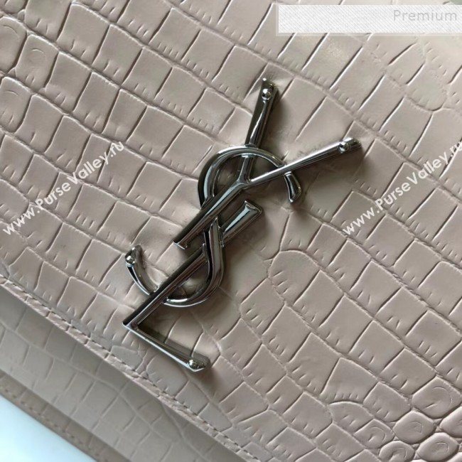Saint Laurent Sunset Medium Shoulder Bag in Shiny Crocodile-Embossed Leather 442906 Nude 2019 (KTSD-9092629)