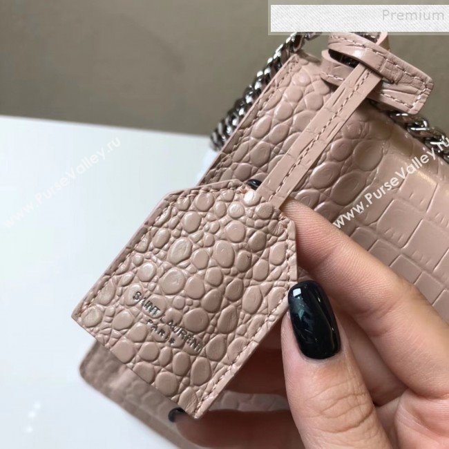 Saint Laurent Sunset Medium Shoulder Bag in Shiny Crocodile-Embossed Leather 442906 Nude 2019 (KTSD-9092629)