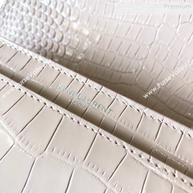 Saint Laurent Sunset Medium Shoulder Bag in Shiny Crocodile-Embossed Leather 442906 Nude 2019 (KTSD-9092629)