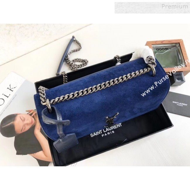 Saint Laurent Sunset Medium Shoulder Bag in Suede & Smooth Leather Blue 442906 2019 (KTS-9092591)