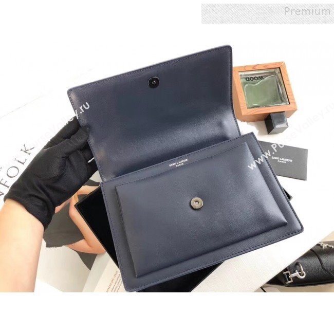 Saint Laurent Sunset Medium Shoulder Bag in Suede & Smooth Leather Blue 442906 2019 (KTS-9092591)