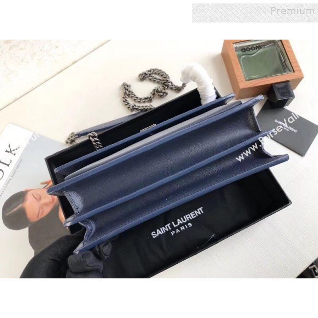 Saint Laurent Sunset Medium Shoulder Bag in Suede & Smooth Leather Blue 442906 2019 (KTS-9092591)
