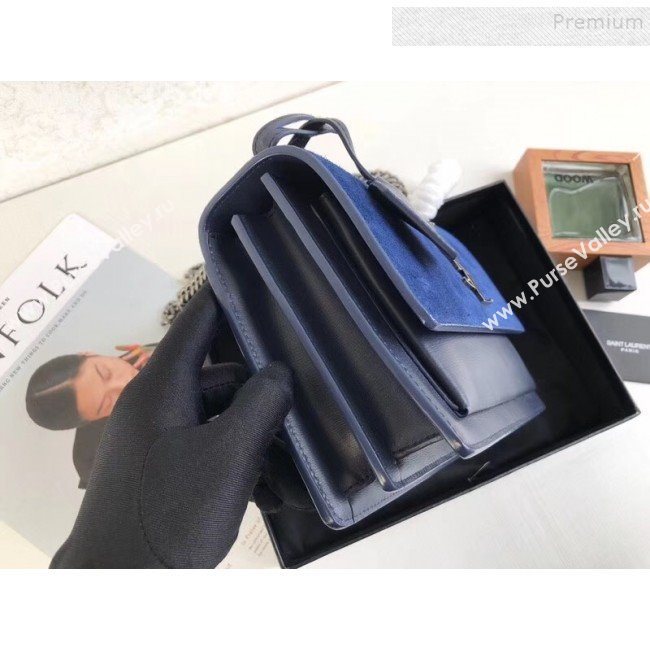 Saint Laurent Sunset Medium Shoulder Bag in Suede & Smooth Leather Blue 442906 2019 (KTS-9092591)