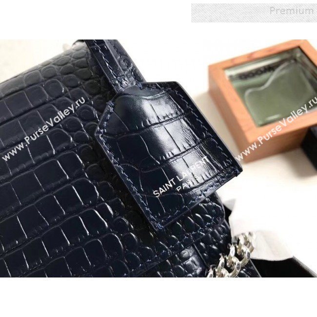 Saint Laurent Sunset Medium Shoulder Bag in Shiny Crocodile-Embossed Leather 442906 Blue 2019 (KTSD-9092628)