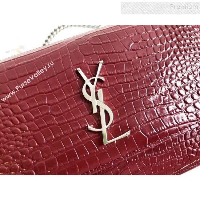 Saint Laurent Sunset Medium Shoulder Bag in Shiny Crocodile-Embossed Leather 442906 Burgundy 2019 (KTSD-9092630)