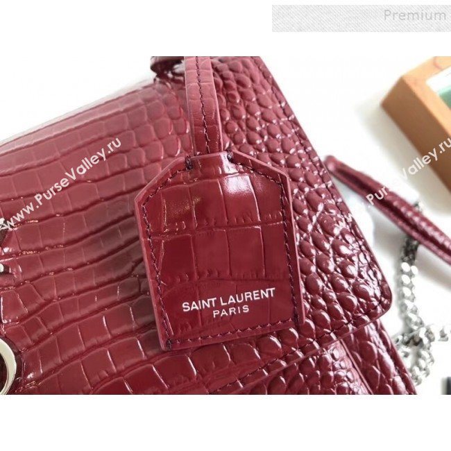 Saint Laurent Sunset Medium Shoulder Bag in Shiny Crocodile-Embossed Leather 442906 Burgundy 2019 (KTSD-9092630)