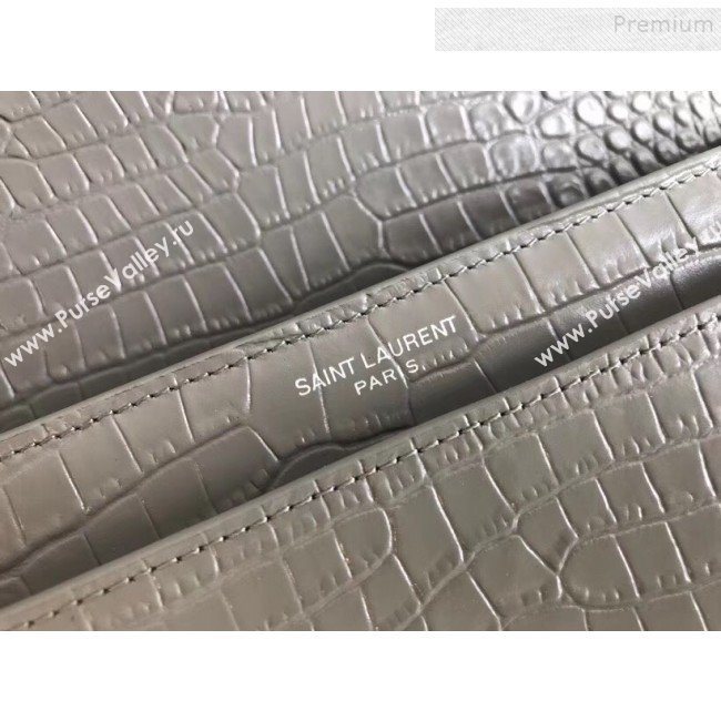 Saint Laurent Sunset Medium Shoulder Bag in Shiny Crocodile-Embossed Leather 442906 Grey 2019 (KTSD-9092633)