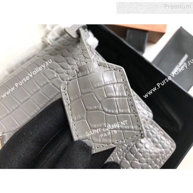 Saint Laurent Sunset Medium Shoulder Bag in Shiny Crocodile-Embossed Leather 442906 Grey 2019 (KTSD-9092633)