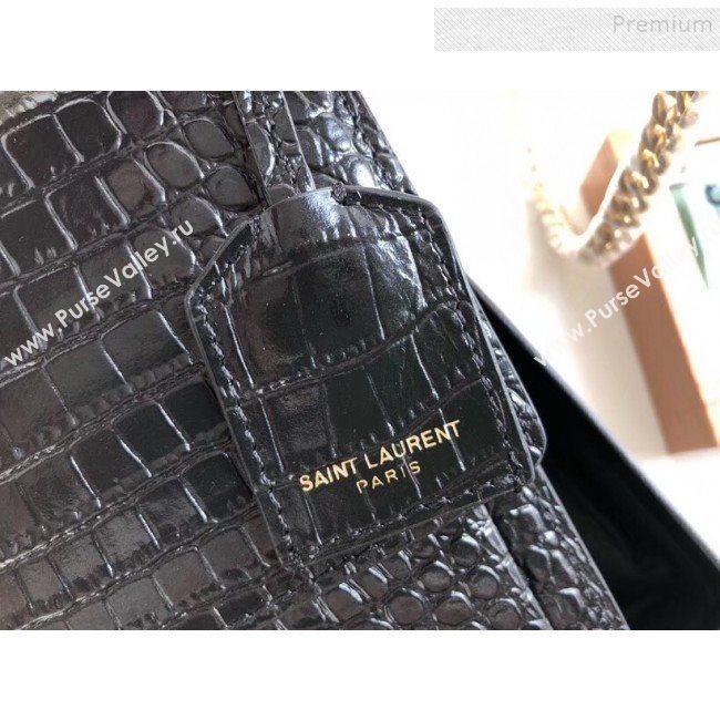 Saint Laurent Sunset Medium Shoulder Bag in Shiny Crocodile-Embossed Leather 442906 Black 2019 (KTSD-9092632)