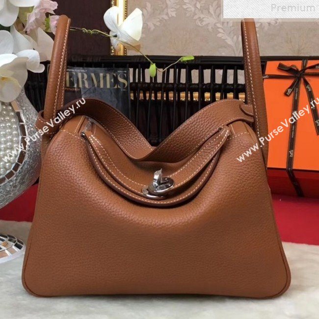 Hermes Lindy 26cm/30cm in Togo Leather with Silver Hardware Brown (Half Handmade) (AMIN-9072449)