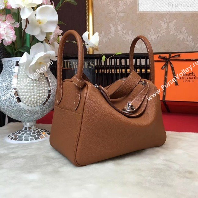 Hermes Lindy 26cm/30cm in Togo Leather with Silver Hardware Brown (Half Handmade) (AMIN-9072449)