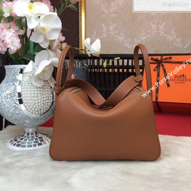 Hermes Lindy 26cm/30cm in Togo Leather with Silver Hardware Brown (Half Handmade) (AMIN-9072449)