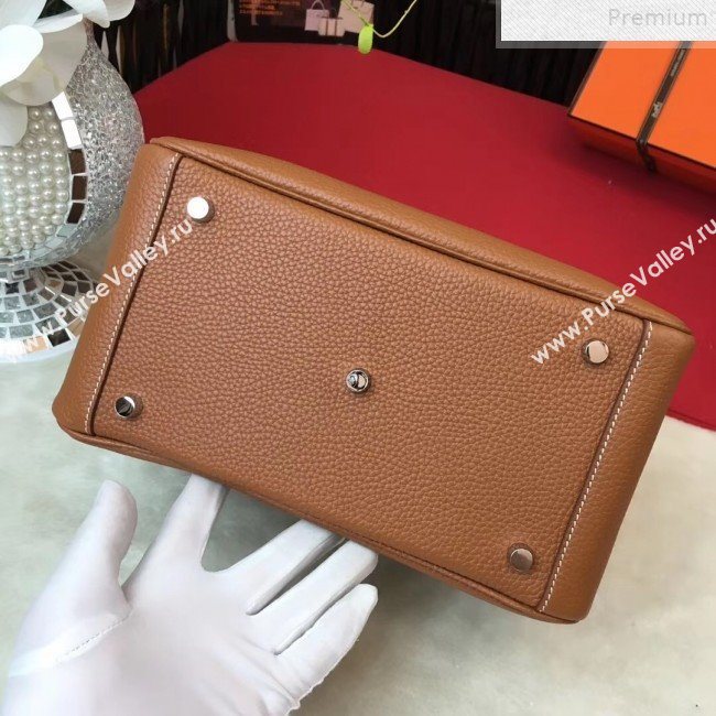 Hermes Lindy 26cm/30cm in Togo Leather with Silver Hardware Brown (Half Handmade) (AMIN-9072449)