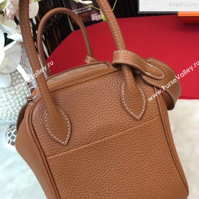 Hermes Lindy 26cm/30cm in Togo Leather with Silver Hardware Brown (Half Handmade) (AMIN-9072449)