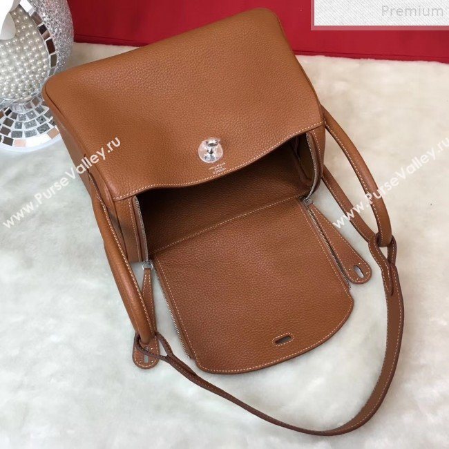 Hermes Lindy 26cm/30cm in Togo Leather with Silver Hardware Brown (Half Handmade) (AMIN-9072449)