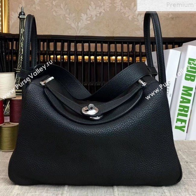 Hermes Lindy 26cm/30cm in Togo Leather with Silver Hardware All Black (Half Handmade) (AMIN-9072450)