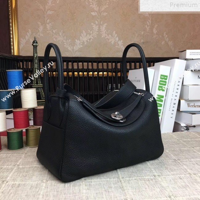 Hermes Lindy 26cm/30cm in Togo Leather with Silver Hardware All Black (Half Handmade) (AMIN-9072450)