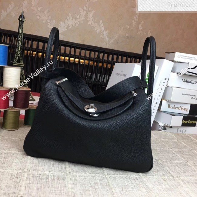 Hermes Lindy 26cm/30cm in Togo Leather with Silver Hardware All Black (Half Handmade) (AMIN-9072450)