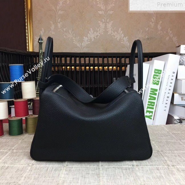 Hermes Lindy 26cm/30cm in Togo Leather with Silver Hardware All Black (Half Handmade) (AMIN-9072450)