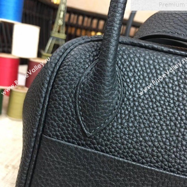 Hermes Lindy 26cm/30cm in Togo Leather with Silver Hardware All Black (Half Handmade) (AMIN-9072450)