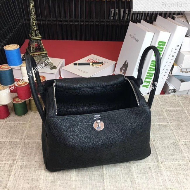 Hermes Lindy 26cm/30cm in Togo Leather with Silver Hardware All Black (Half Handmade) (AMIN-9072450)