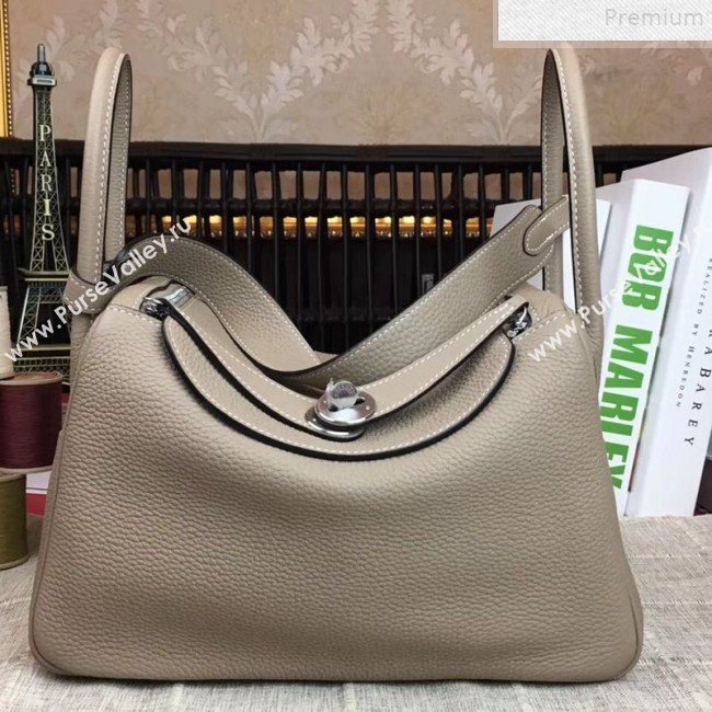 Hermes Lindy 26cm/30cm in Togo Leather with Silver Hardware Light Grey Leather (Half Handmade) (AMIN-9072451)