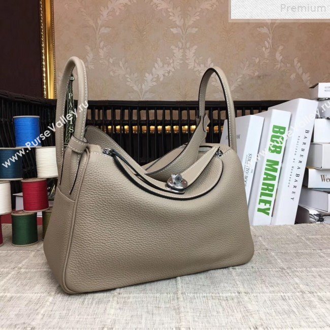 Hermes Lindy 26cm/30cm in Togo Leather with Silver Hardware Light Grey Leather (Half Handmade) (AMIN-9072451)