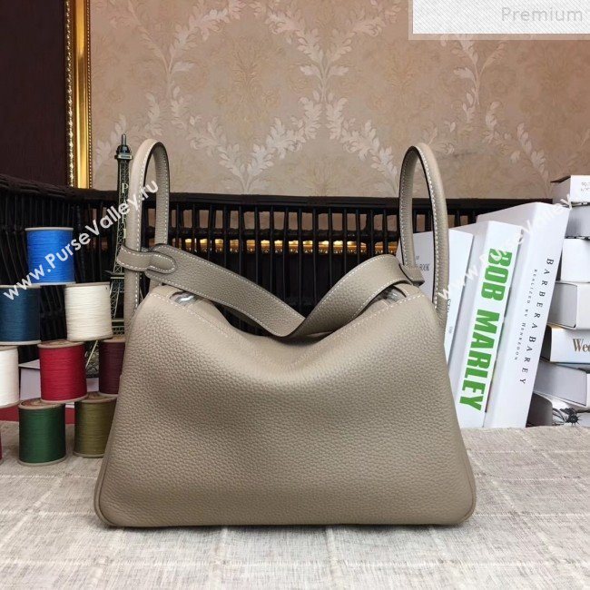 Hermes Lindy 26cm/30cm in Togo Leather with Silver Hardware Light Grey Leather (Half Handmade) (AMIN-9072451)