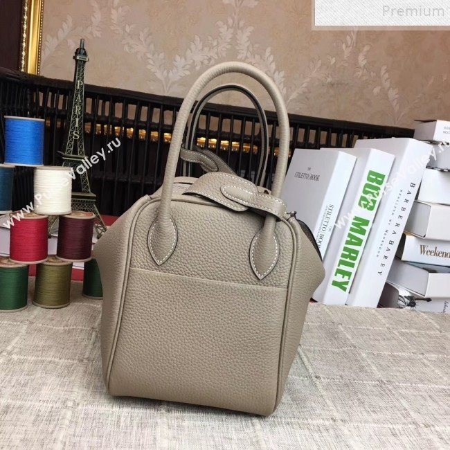 Hermes Lindy 26cm/30cm in Togo Leather with Silver Hardware Light Grey Leather (Half Handmade) (AMIN-9072451)