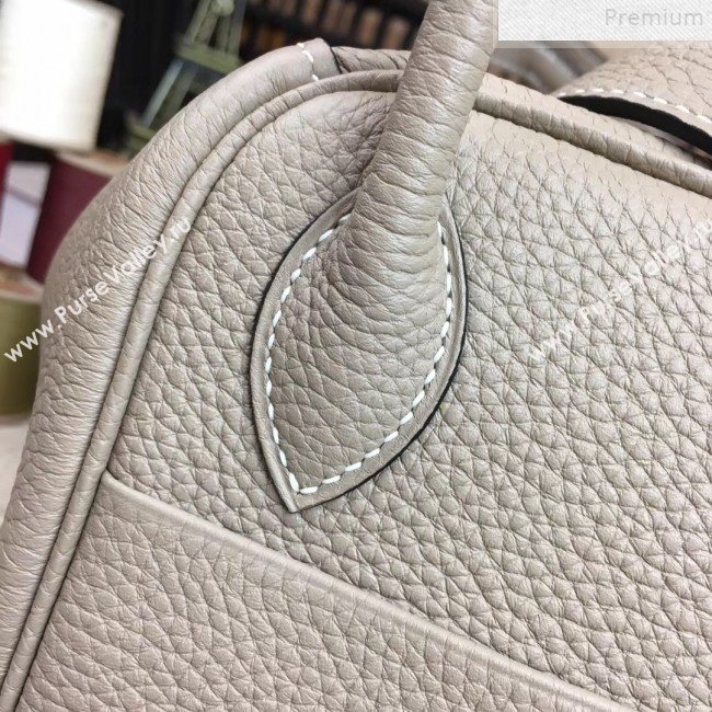 Hermes Lindy 26cm/30cm in Togo Leather with Silver Hardware Light Grey Leather (Half Handmade) (AMIN-9072451)