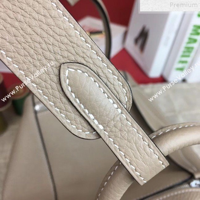 Hermes Lindy 26cm/30cm in Togo Leather with Silver Hardware Light Grey Leather (Half Handmade) (AMIN-9072451)