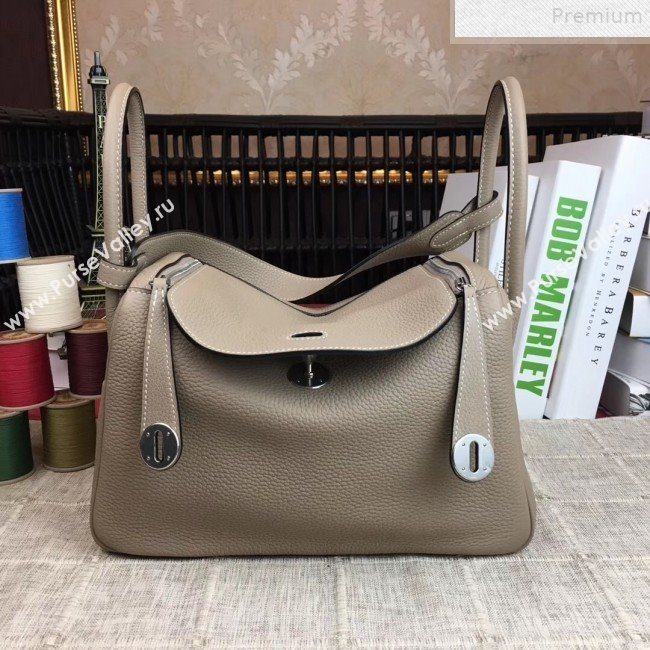 Hermes Lindy 26cm/30cm in Togo Leather with Silver Hardware Light Grey Leather (Half Handmade) (AMIN-9072451)