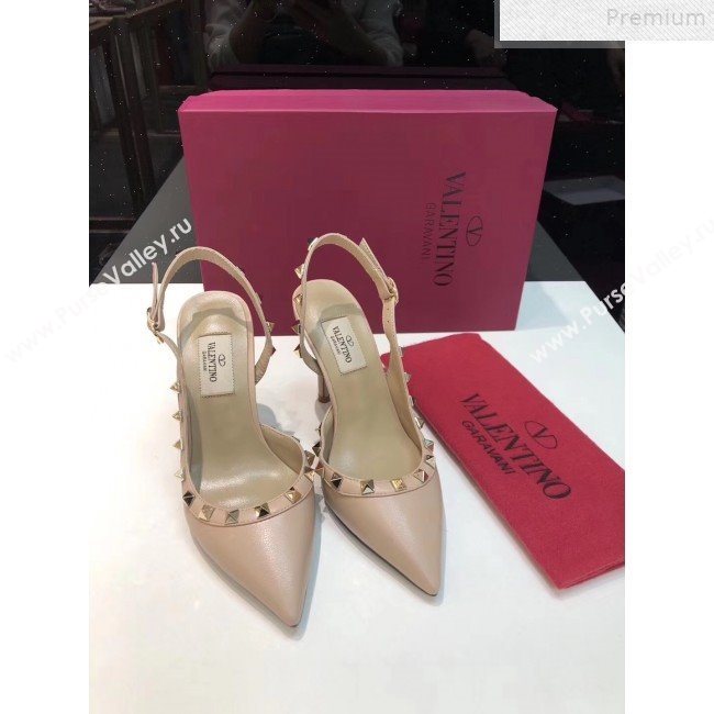 Valentino Rockstud Smooth Leather Slingback High-Heel Pump Nude 2019 (XINL-9072458)