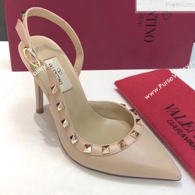 Valentino Rockstud Smooth Leather Slingback High-Heel Pump Nude 2019 (XINL-9072458)