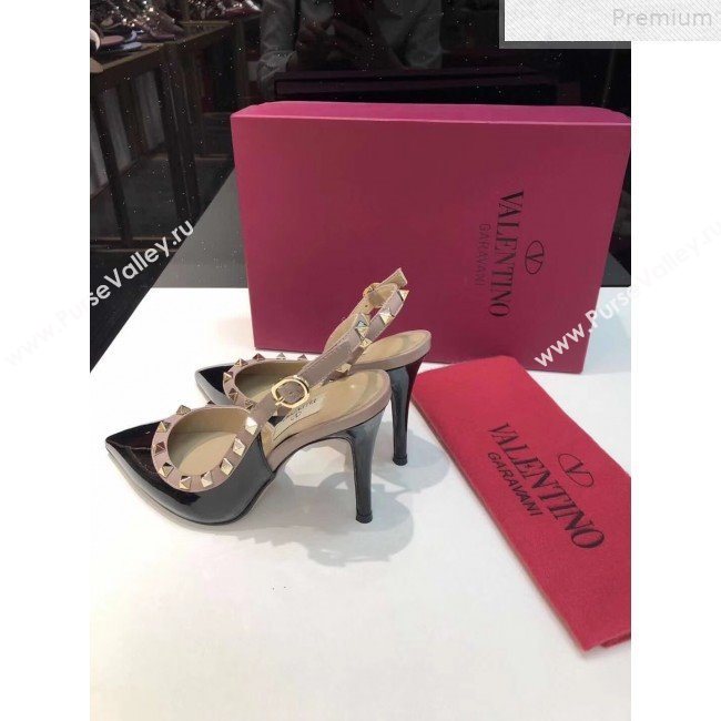 Valentino Rockstud Patent Leather Slingback High-Heel Pump Black 2019 (XINL-9072460)
