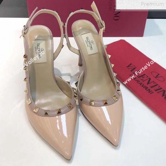 Valentino Rockstud Patent Leather Slingback High-Heel Pump Nude 2019 (XINL-9072461)
