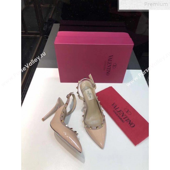Valentino Rockstud Patent Leather Slingback High-Heel Pump Nude 2019 (XINL-9072461)