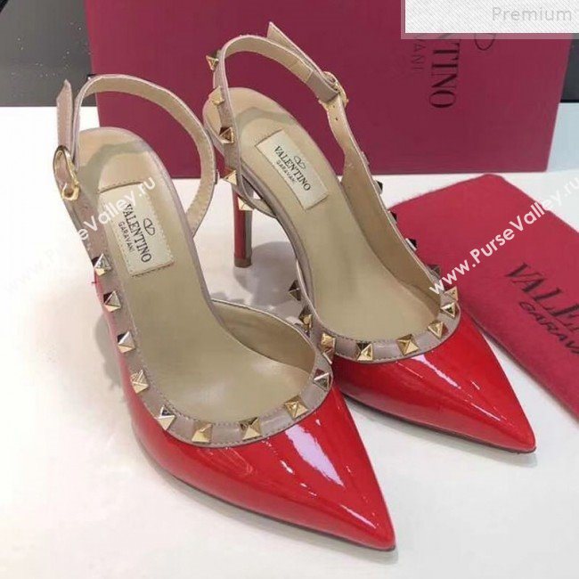 Valentino Rockstud Patent Leather Slingback High-Heel Pump Red 2019 (XINL-9072462)