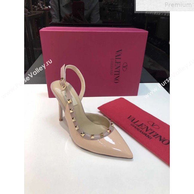 Valentino Rockstud Patent Leather Slingback High-Heel Pump Nude 2019 (XINL-9072461)