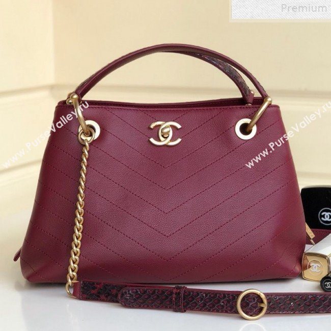Chanel Chevron Calfskin and Snakeskin Large Zipped Shopping Bag Burgundy 2019 (YD-9072238)