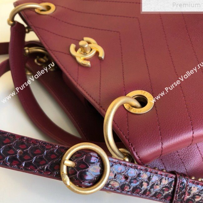 Chanel Chevron Calfskin and Snakeskin Large Zipped Shopping Bag Burgundy 2019 (YD-9072238)