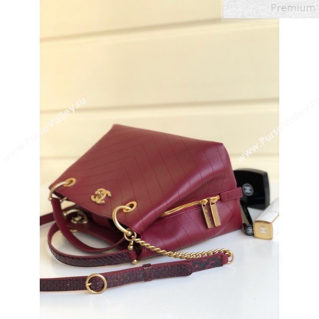 Chanel Chevron Calfskin and Snakeskin Large Zipped Shopping Bag Burgundy 2019 (YD-9072238)