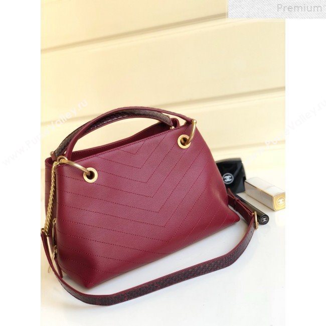 Chanel Chevron Calfskin and Snakeskin Large Zipped Shopping Bag Burgundy 2019 (YD-9072238)