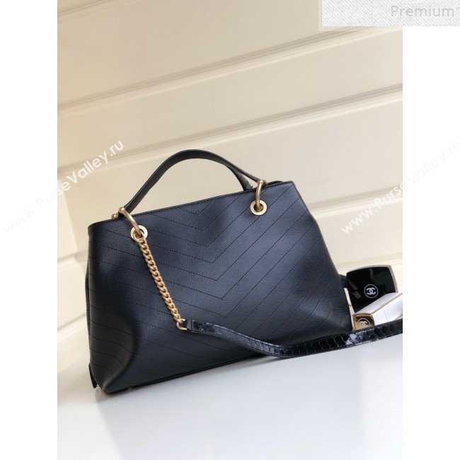 Chanel Chevron Calfskin and Snakeskin Large Zipped Shopping Bag Black 2019 (YD-9072239)