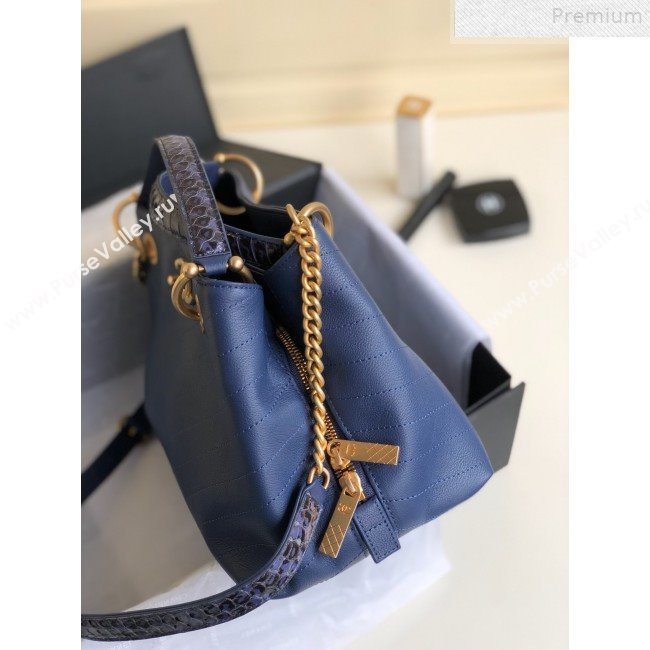 Chanel Chevron Calfskin and Snakeskin Large Zipped Shopping Bag Blue 2019 (YD-9072240)