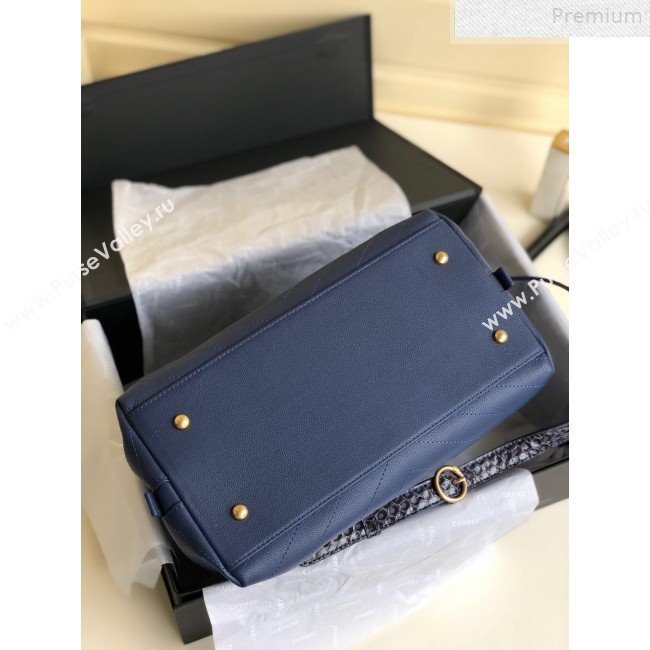 Chanel Chevron Calfskin and Snakeskin Large Zipped Shopping Bag Blue 2019 (YD-9072240)