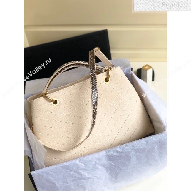 Chanel Chevron Calfskin and Snakeskin Large Zipped Shopping Bag White 2019 (YD-9072241)