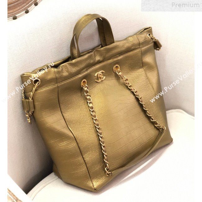 Chanel Metallic Crocodile Embossed Calfskin Large Shopping Bag AS0801 Gold 2019 (YD-9072242)