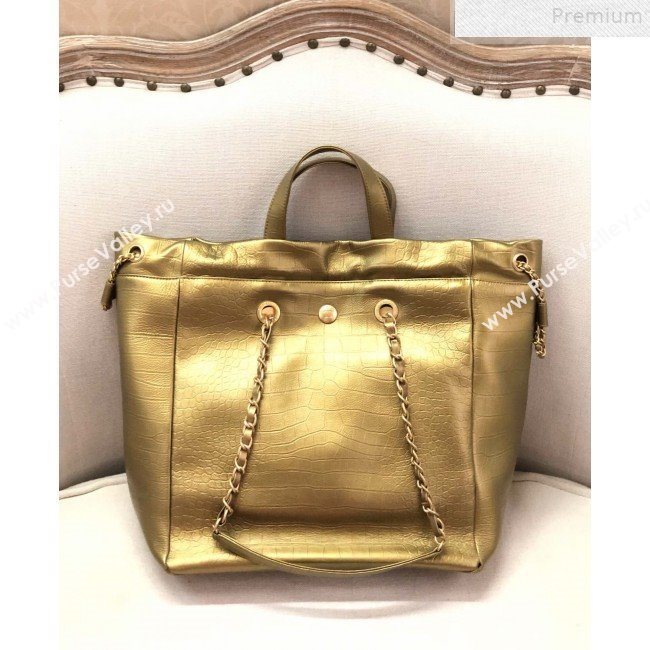 Chanel Metallic Crocodile Embossed Calfskin Large Shopping Bag AS0801 Gold 2019 (YD-9072242)
