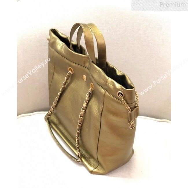 Chanel Metallic Crocodile Embossed Calfskin Large Shopping Bag AS0801 Gold 2019 (YD-9072242)